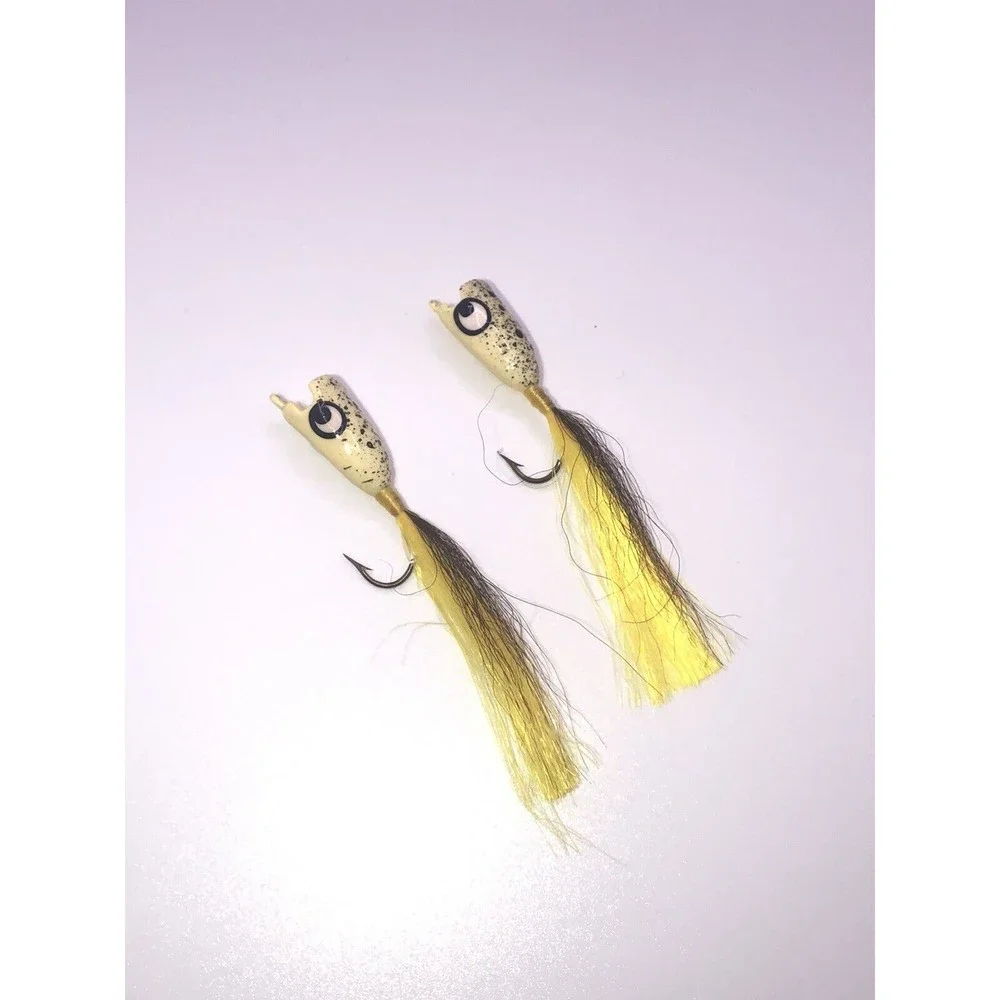 Vintage Fly Lure Hard Head Hook Hair Yellow Speckled Spotted Tied Painted Lot